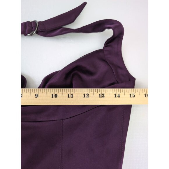 Bebe Satin Halter Dress Womens M Purple Glam Cocktail Party Evening Event - Picture 12 of 14